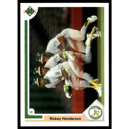 1991 Upper Deck #444 Rickey Henderson NM-MT Oakland Athletics Baseball Card Image 1