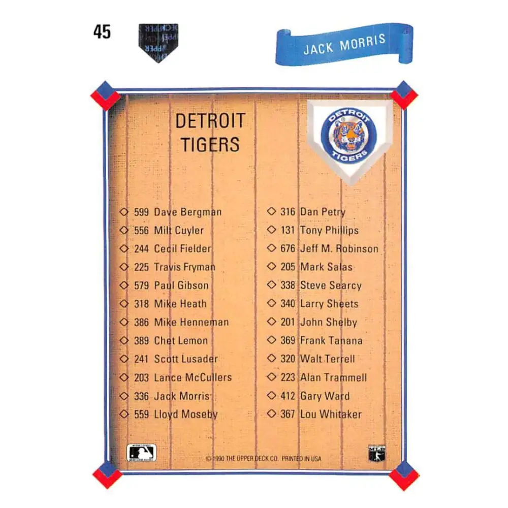 1991 Upper Deck #45 Jack Morris EX Excellent Detroit Tigers Baseball Card  Image 2