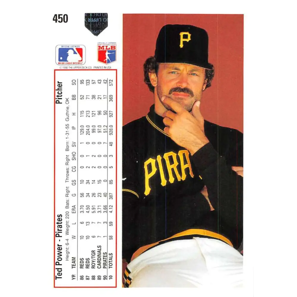 1991 Upper Deck #450 Ted Power NM-MT Pittsburgh Pirates Baseball Card Image 2