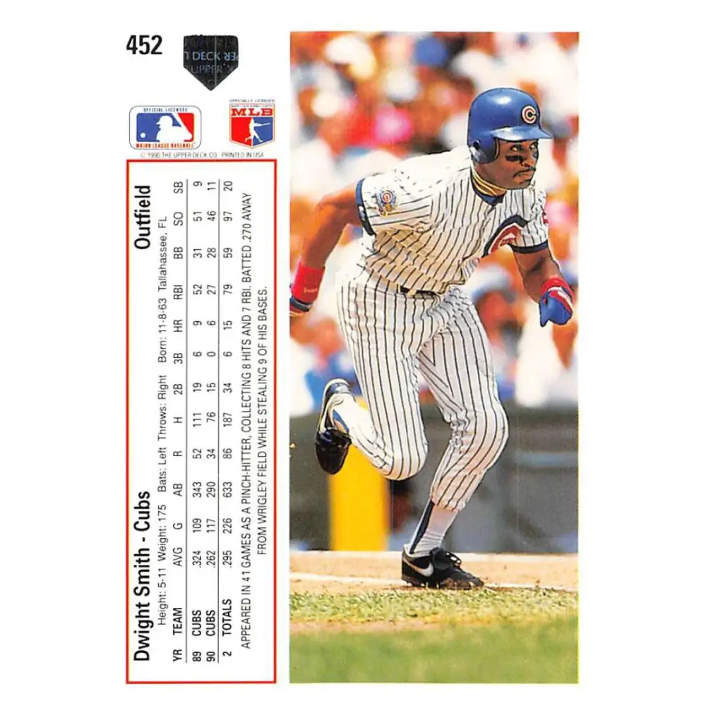1991 Upper Deck #452 Dwight Smith EX Excellent Chicago Cubs Baseball Card  Image 2