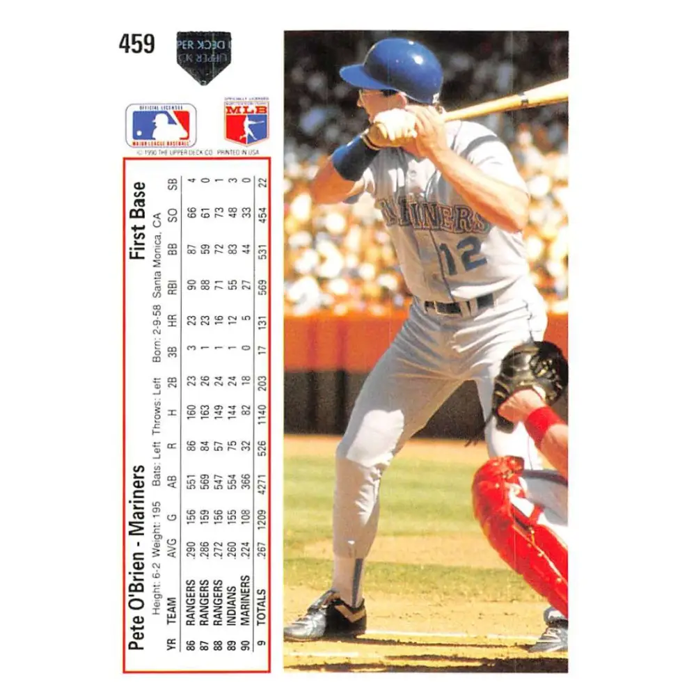 1991 Upper Deck #459 Pete O'Brien EX Excellent Seattle Mariners Baseball Card  Image 2