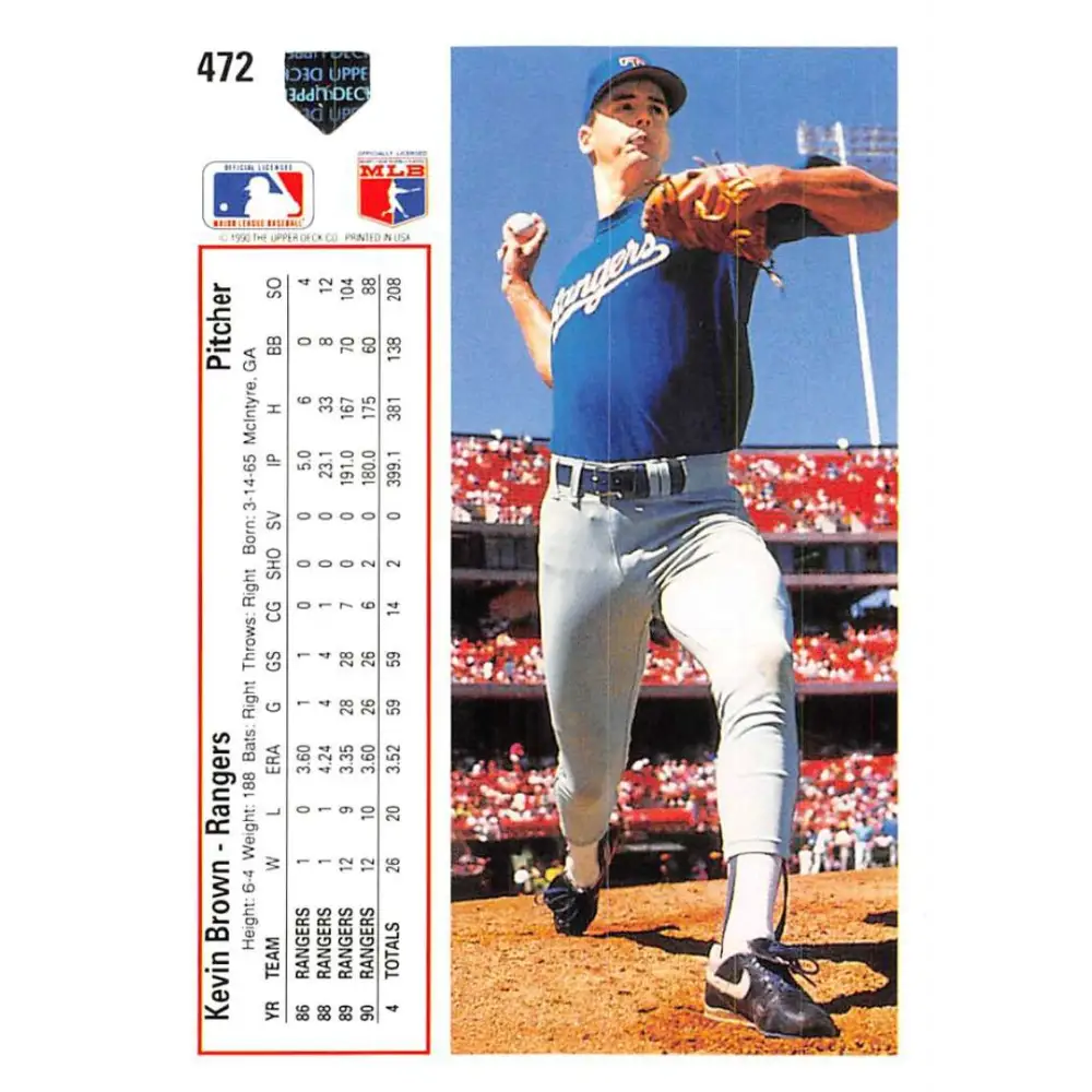 1991 Upper Deck #472 Kevin Brown EX Excellent Texas Rangers Baseball Card  Image 2