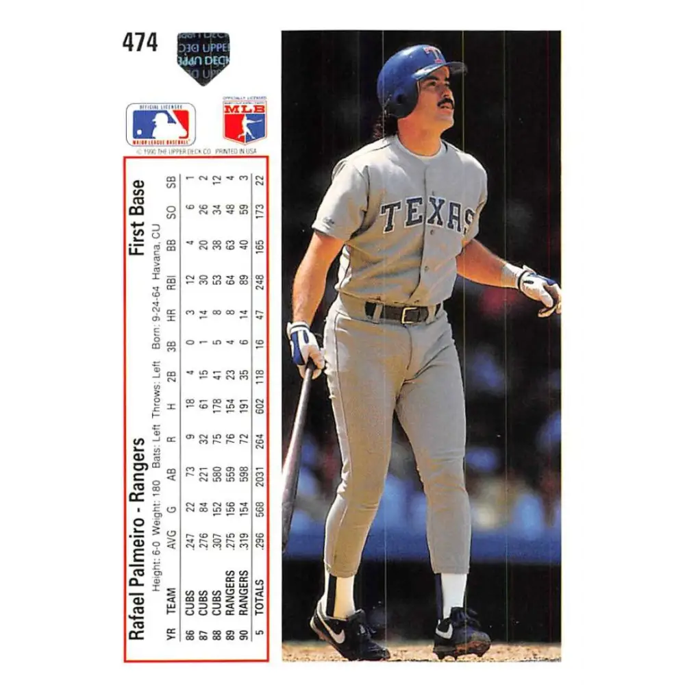 1991 Upper Deck #474 Rafael Palmeiro EX Excellent Texas Rangers Baseball Card  Image 2