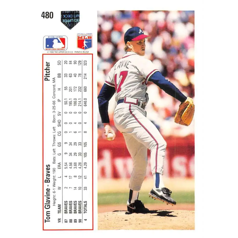 1991 Upper Deck #480 Tom Glavine EX Excellent Atlanta Braves Baseball Card  Image 2