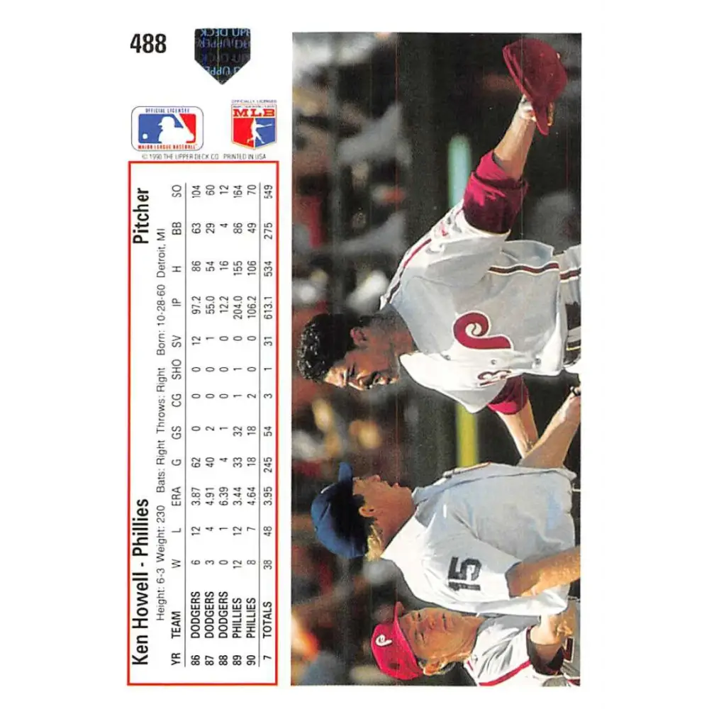 1991 Upper Deck #488 Ken Howell EX Excellent Philadelphia Phillies Baseball Card  Image 2