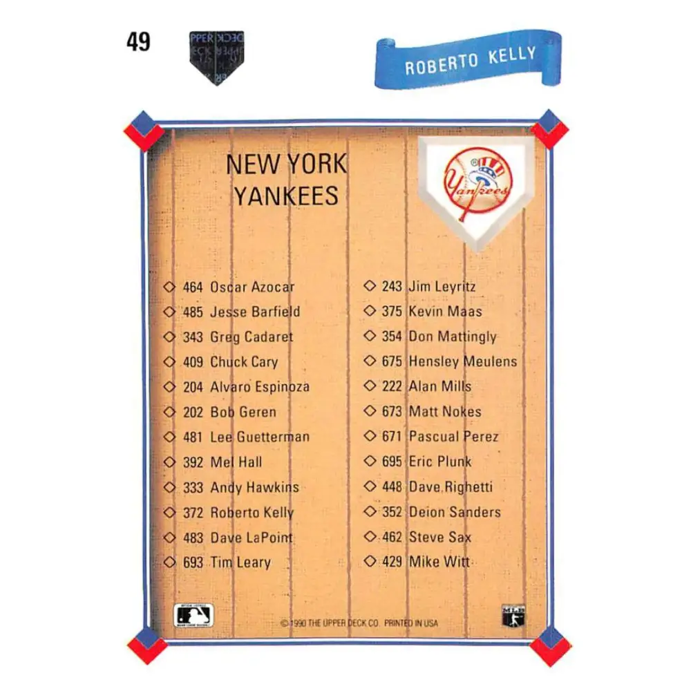 1991 Upper Deck #49 Roberto Kelly EX Excellent New York Yankees Baseball Card  Image 2