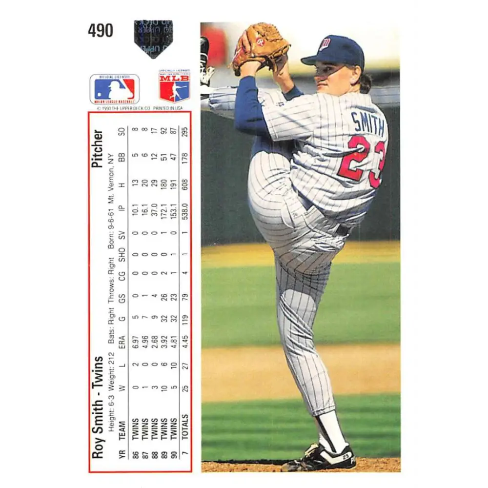 1991 Upper Deck #490 Roy Smith NM-MT Minnesota Twins Baseball Card Image 2