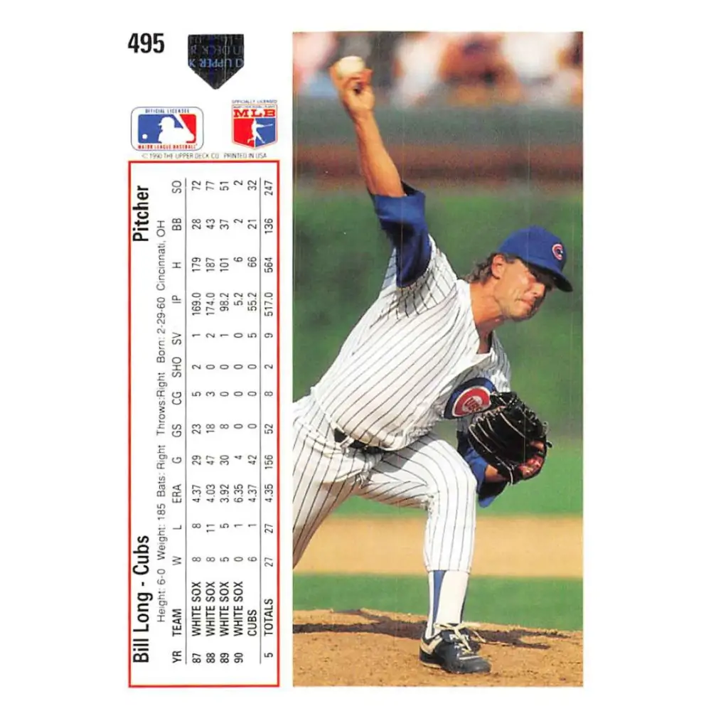 1991 Upper Deck #495 Bill Long EX Excellent Chicago Cubs Baseball Card  Image 2