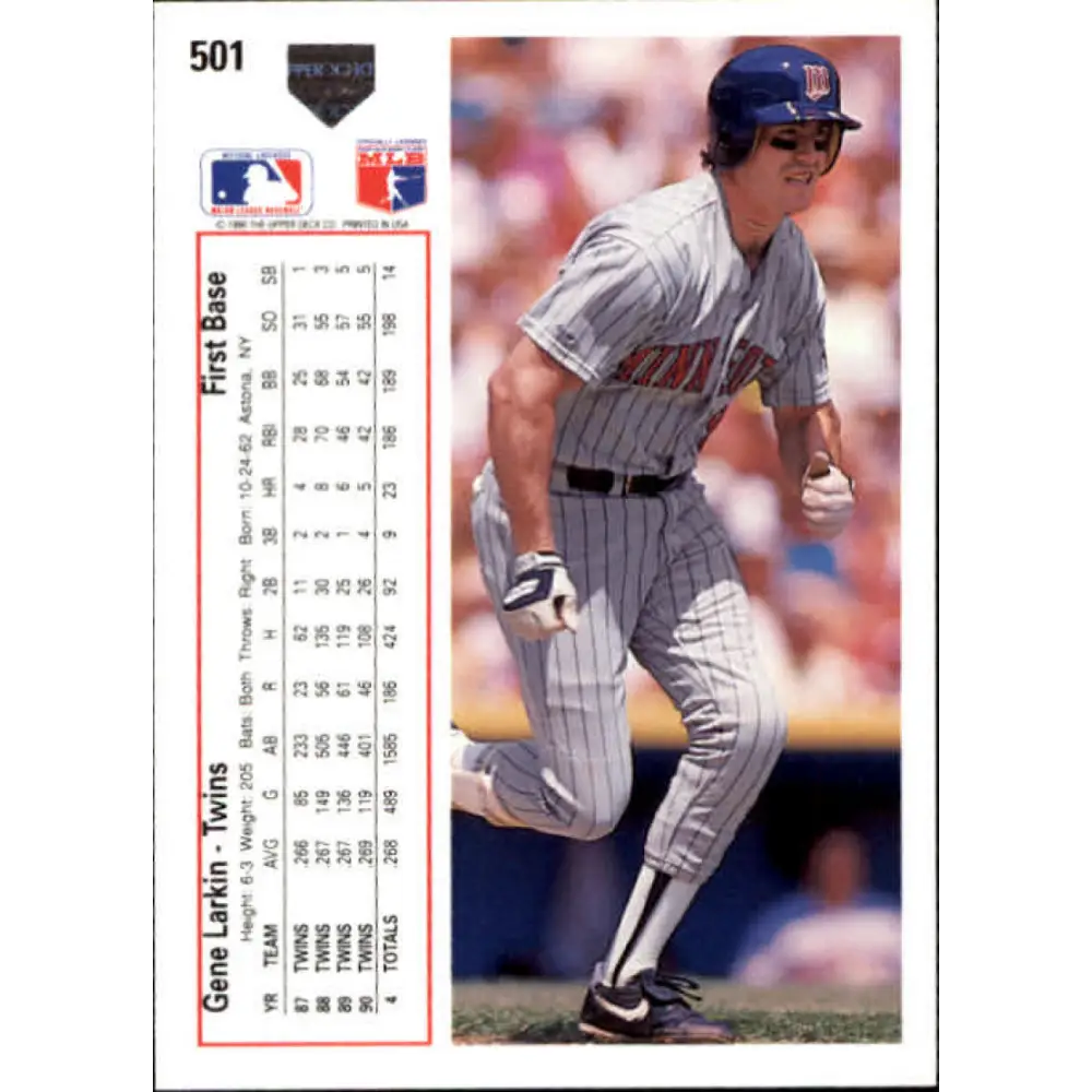 1991 Upper Deck #501 Gene Larkin EX Excellent Minnesota Twins Baseball Card  Image 2