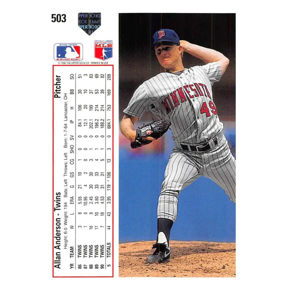 1991 Upper Deck #503 Allan Anderson EX Excellent Minnesota Twins Baseball Card  Image 2