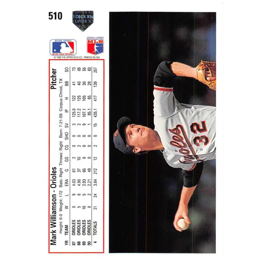 1991 Upper Deck #510 Mark Williamson EX Excellent Baltimore Orioles Baseball Card  Image 2