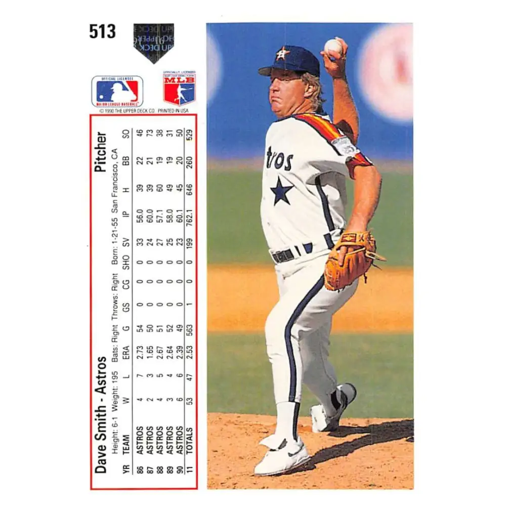 1991 Upper Deck #513 Dave Smith EX Excellent Houston Astros Baseball Card  Image 2