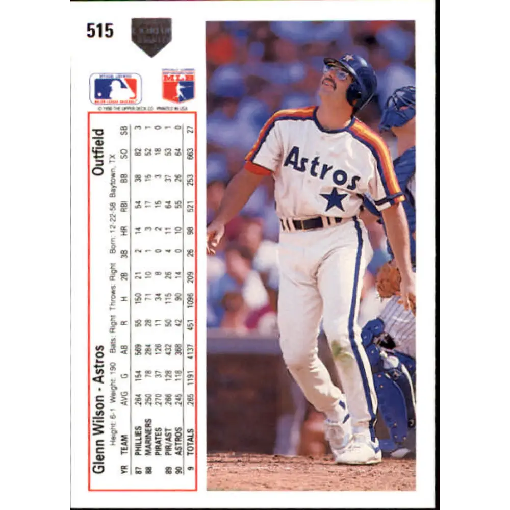 1991 Upper Deck #515 Glenn Wilson EX Excellent Houston Astros Baseball Card  Image 2