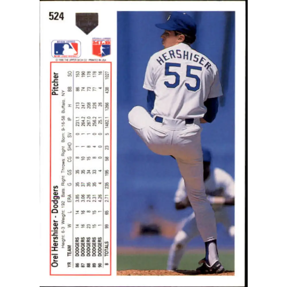 1991 Upper Deck #524 Orel Hershiser EX Excellent Los Angeles Dodgers Baseball Card  Image 2