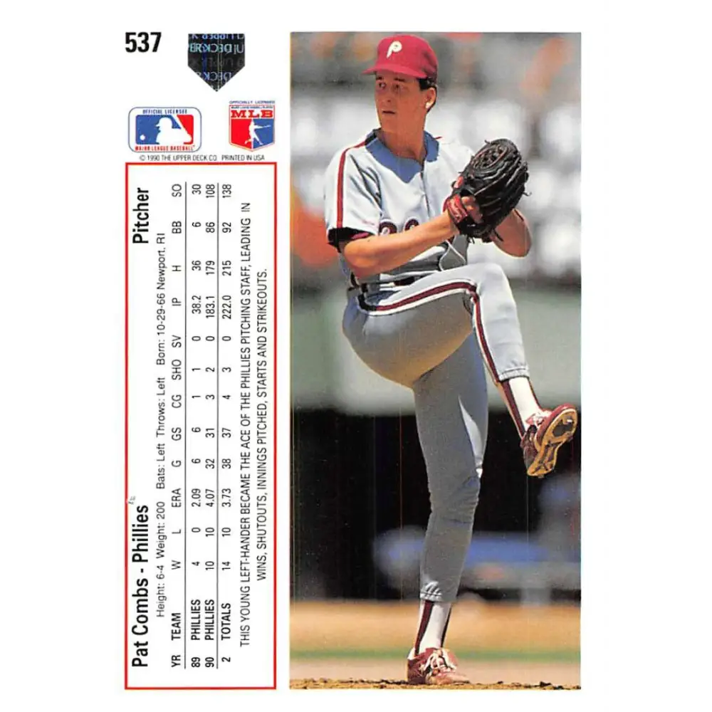 1991 Upper Deck #537 Pat Combs EX Excellent Philadelphia Phillies Baseball Card  Image 2