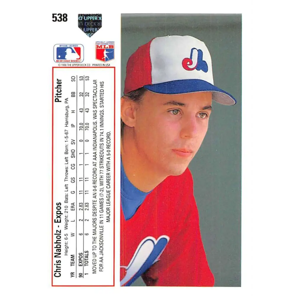 1991 Upper Deck #538 Chris Nabholz EX Excellent Montreal Expos Baseball Card  Image 2