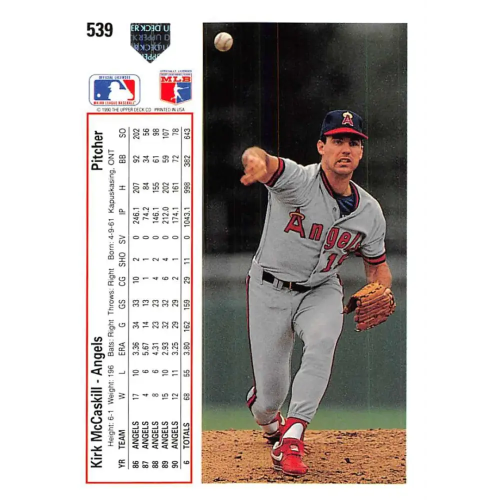 1991 Upper Deck #539 Kirk McCaskill EX Excellent California Angels Baseball Card  Image 2