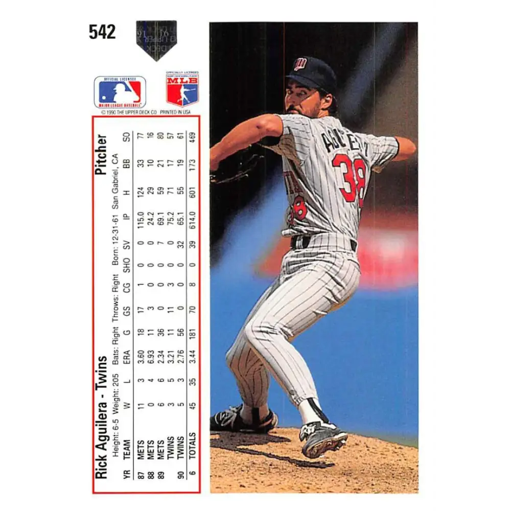 1991 Upper Deck #542 Rick Aguilera EX Excellent Minnesota Twins Baseball Card  Image 2