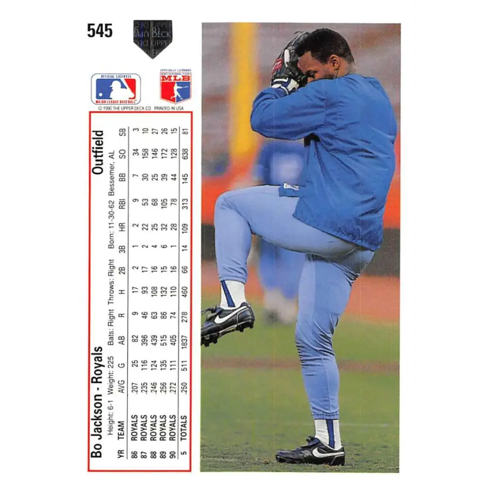 1991 Upper Deck #545 Bo Jackson EX Excellent Kansas City Royals Baseball Card  Image 2
