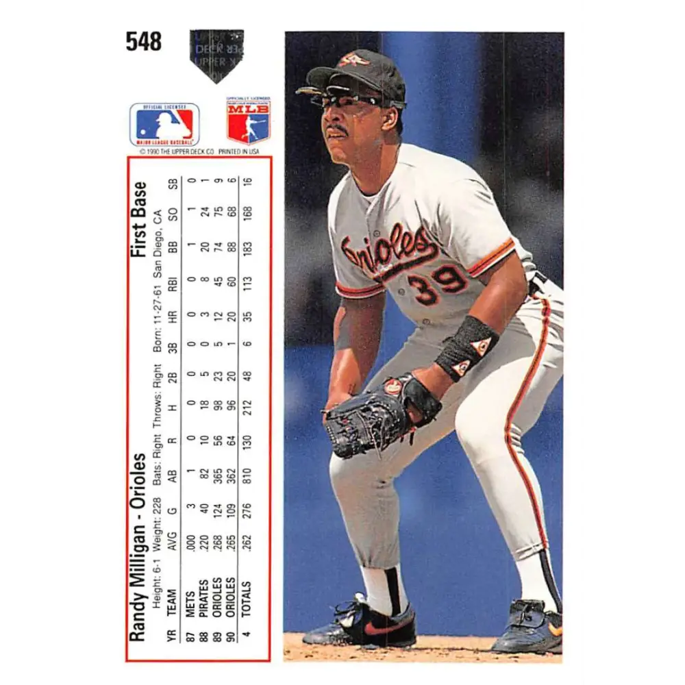 1991 Upper Deck #548 Randy Milligan EX Excellent Baltimore Orioles Baseball Card  Image 2