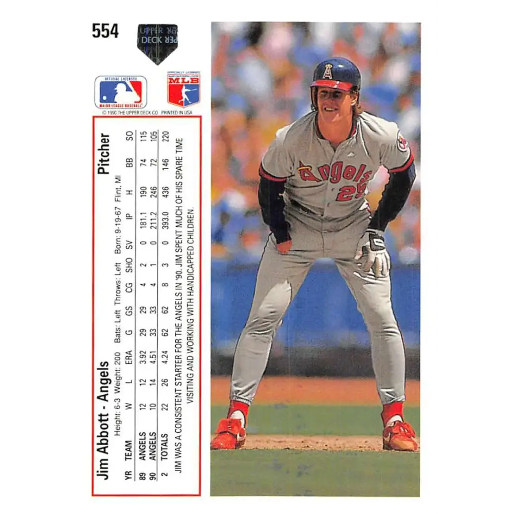 1991 Upper Deck #554 Jim Abbott EX Excellent California Angels Baseball Card  Image 2