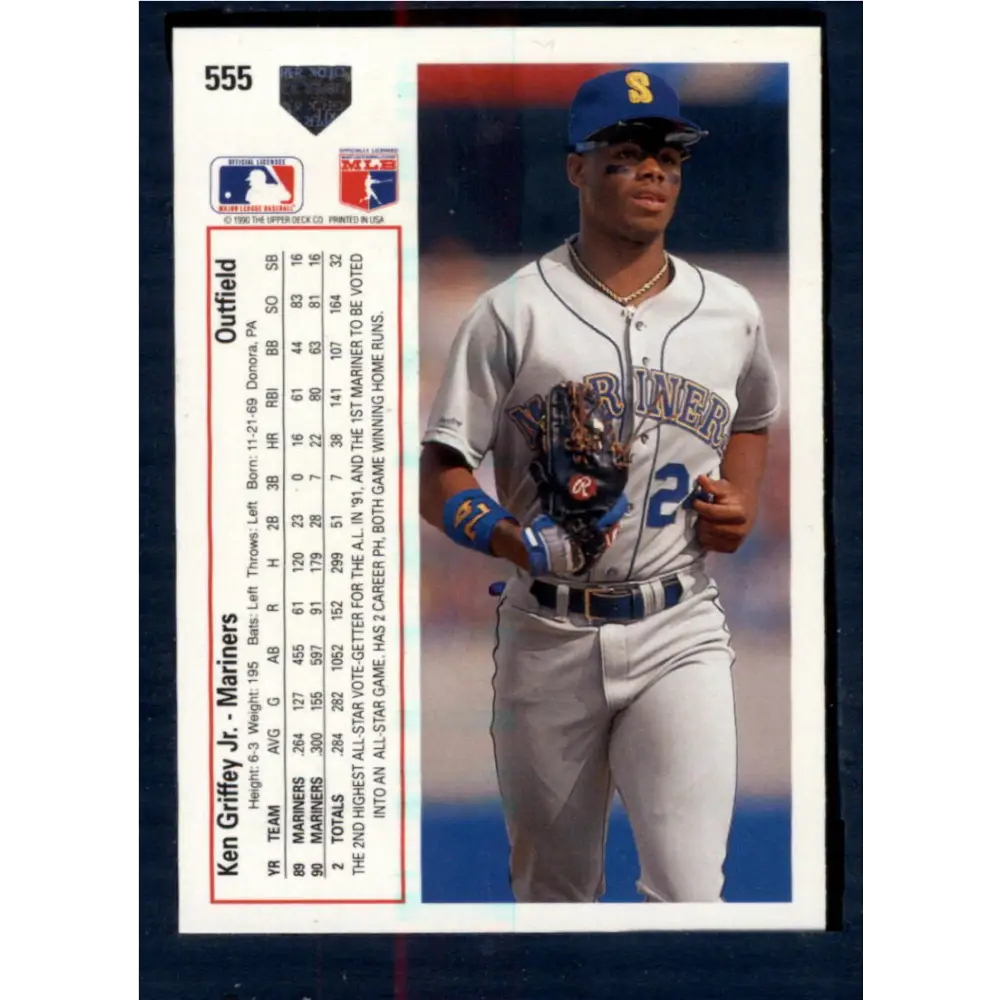 1991 Upper Deck #555 Ken Griffey Jr. EX Excellent Seattle Mariners Baseball Card  Image 2