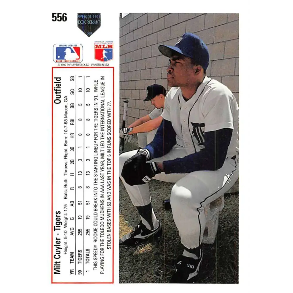 1991 Upper Deck #556 Milt Cuyler NM-MT Detroit Tigers Baseball Card Image 2