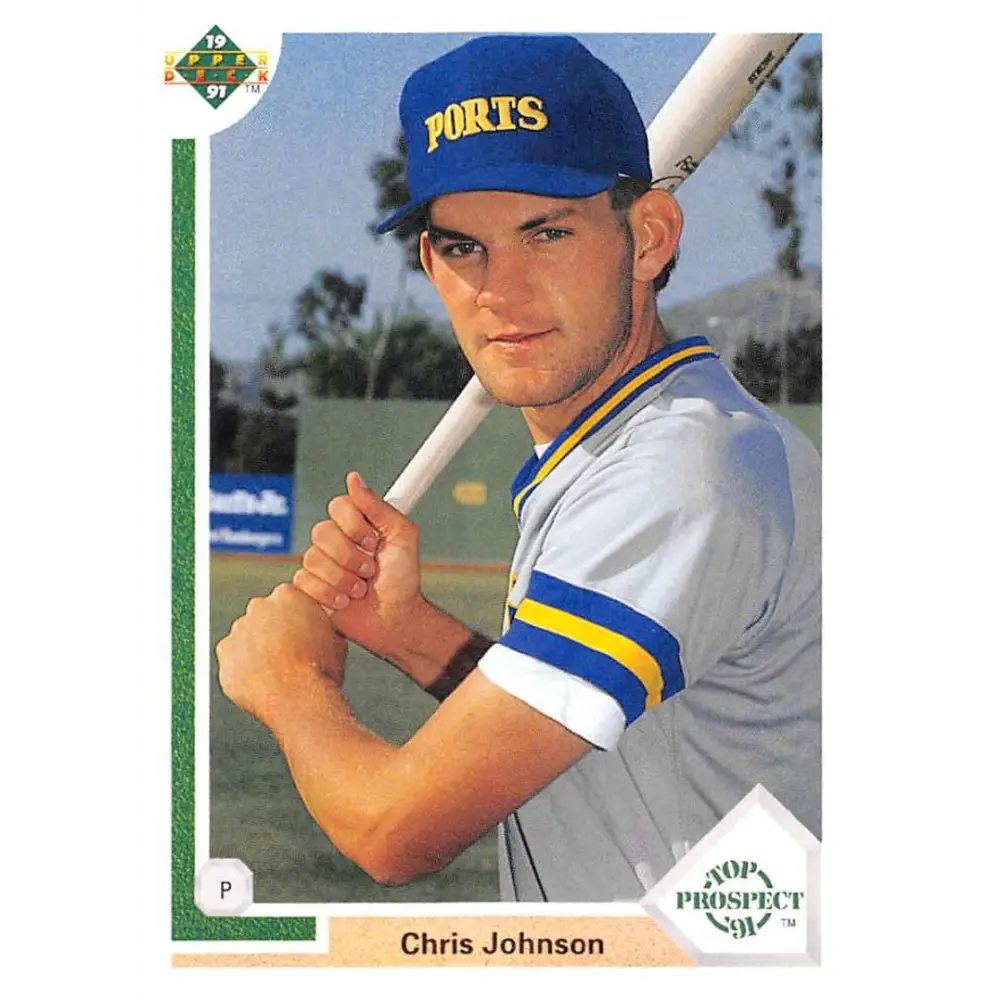 1991 Upper Deck #56 Chris Johnson UER NM-MT RC Rookie Milwaukee Brewers Baseball Card Image 1