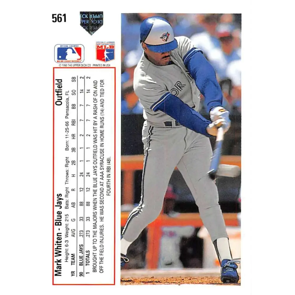 1991 Upper Deck #561 Mark Whiten EX Excellent Toronto Blue Jays Baseball Card  Image 2