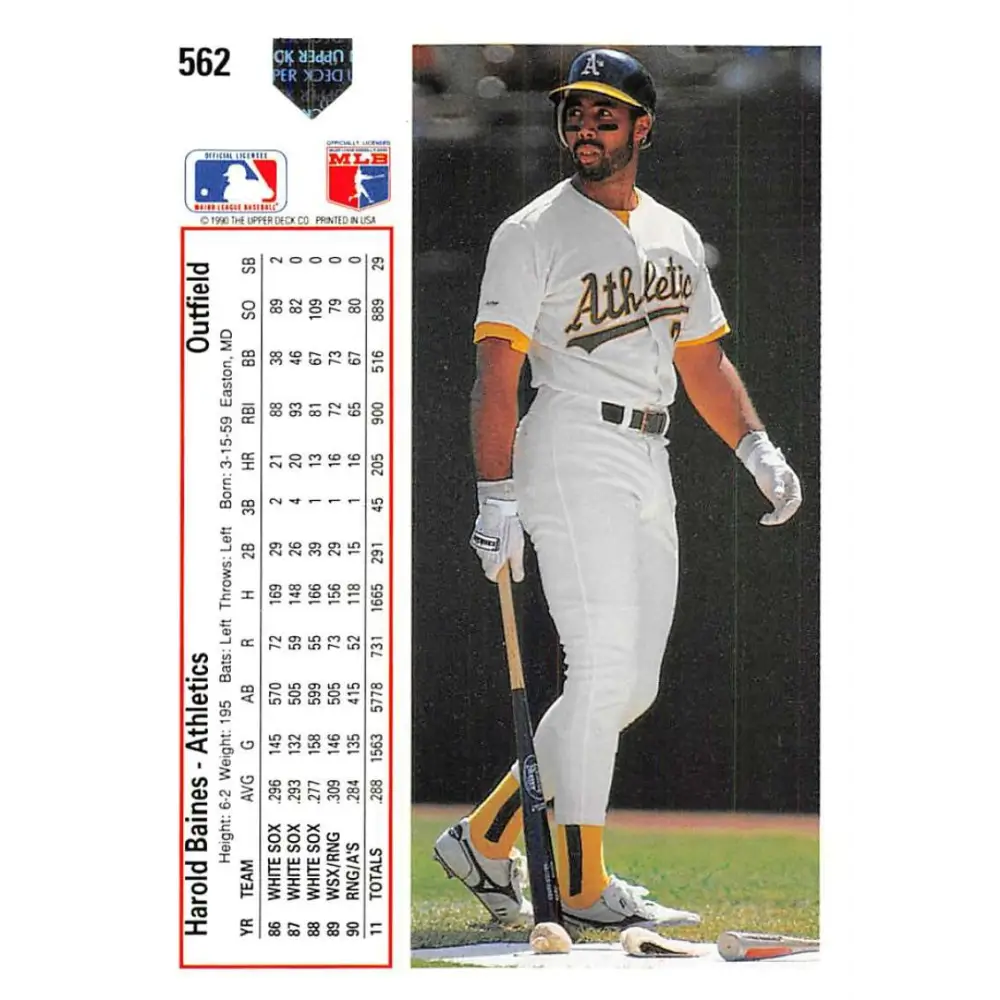 1991 Upper Deck #562 Harold Baines EX Excellent Oakland Athletics Baseball Card  Image 2