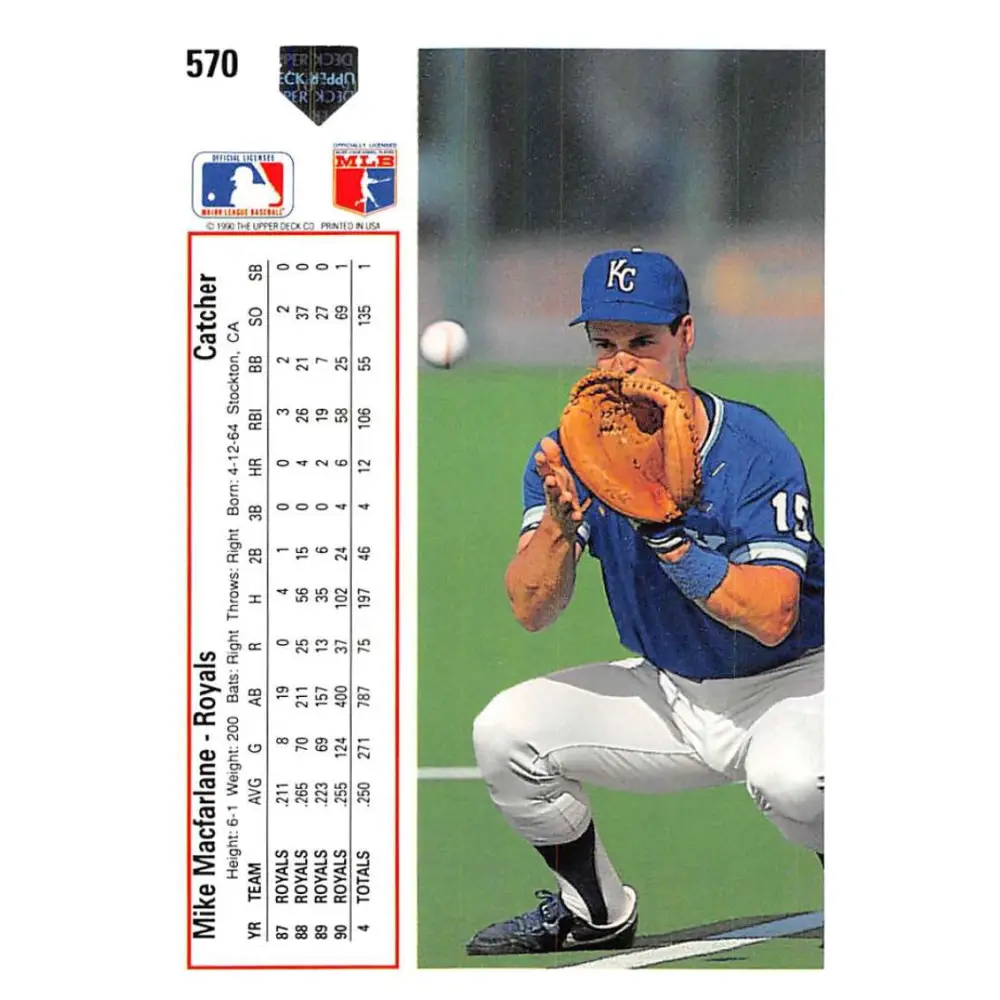 1991 Upper Deck #570 Mike Macfarlane NM-MT Kansas City Royals Baseball Card Image 2