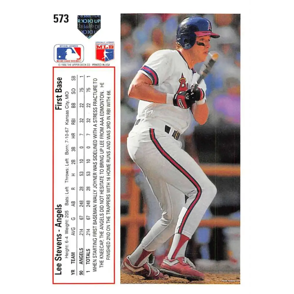 1991 Upper Deck #573 Lee Stevens EX Excellent California Angels Baseball Card  Image 2