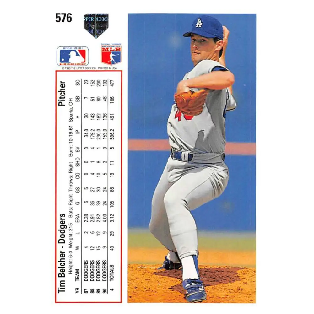 1991 Upper Deck #576 Tim Belcher EX Excellent Los Angeles Dodgers Baseball Card  Image 2