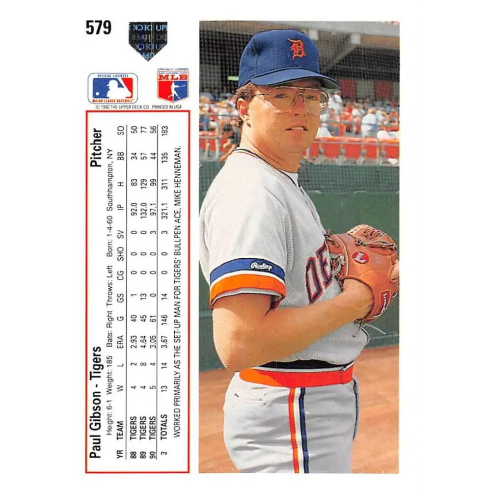 1991 Upper Deck #579 Paul Gibson EX Excellent Detroit Tigers Baseball Card  Image 2