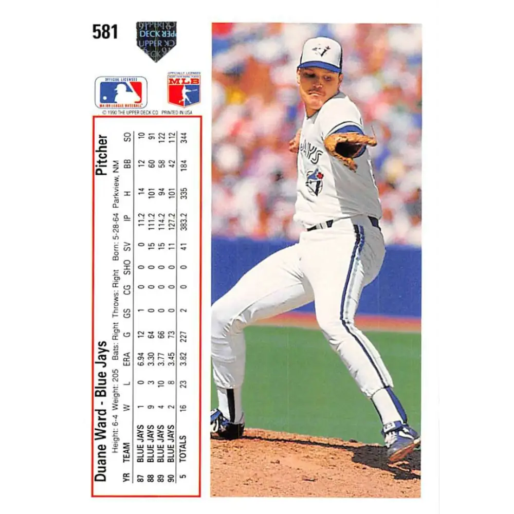 1991 Upper Deck #581 Duane Ward EX Excellent Toronto Blue Jays Baseball Card  Image 2