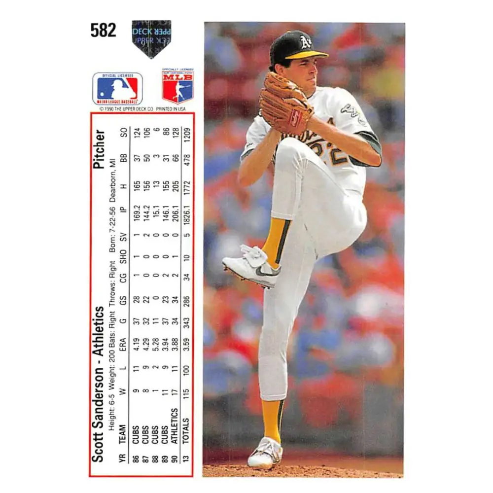 1991 Upper Deck #582 Scott Sanderson EX Excellent Oakland Athletics Baseball Card  Image 2