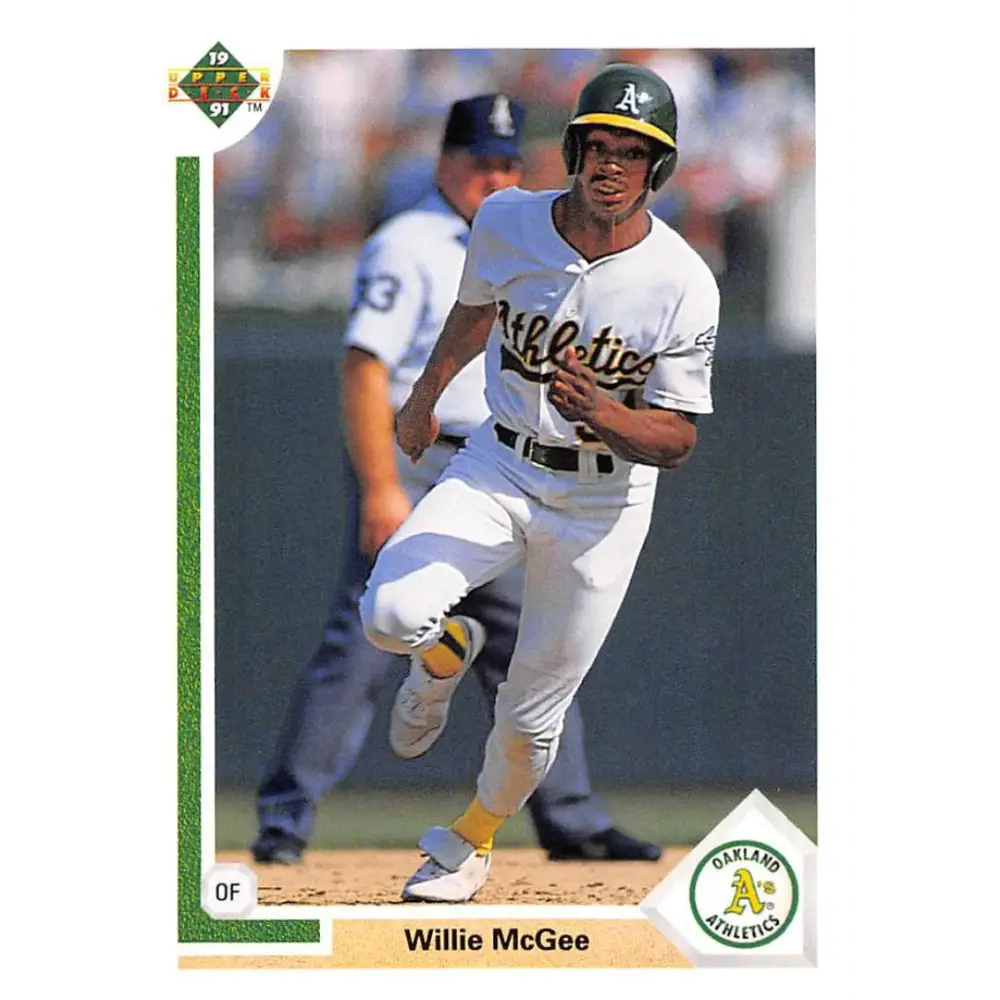 1991 Upper Deck #584 Willie McGee NM-MT Oakland Athletics Baseball Card Image 1