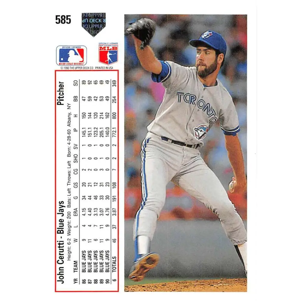 1991 Upper Deck #585 John Cerutti EX Excellent Toronto Blue Jays Baseball Card  Image 2
