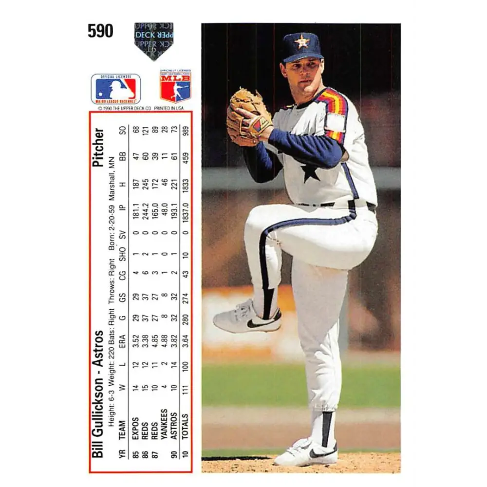 1991 Upper Deck #590 Bill Gullickson EX Excellent Houston Astros Baseball Card  Image 2