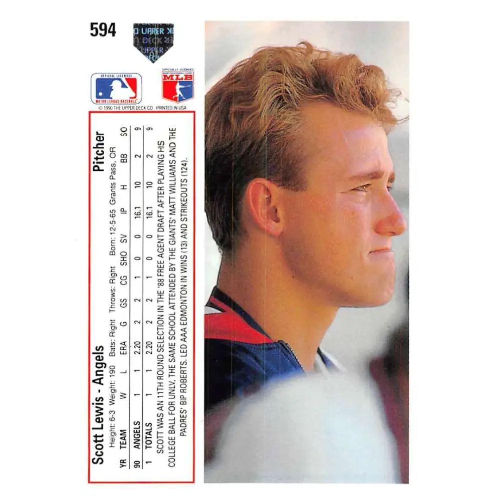 1991 Upper Deck #594 Scott Lewis EX Excellent RC Rookie California Angels Baseball Card  Image 2