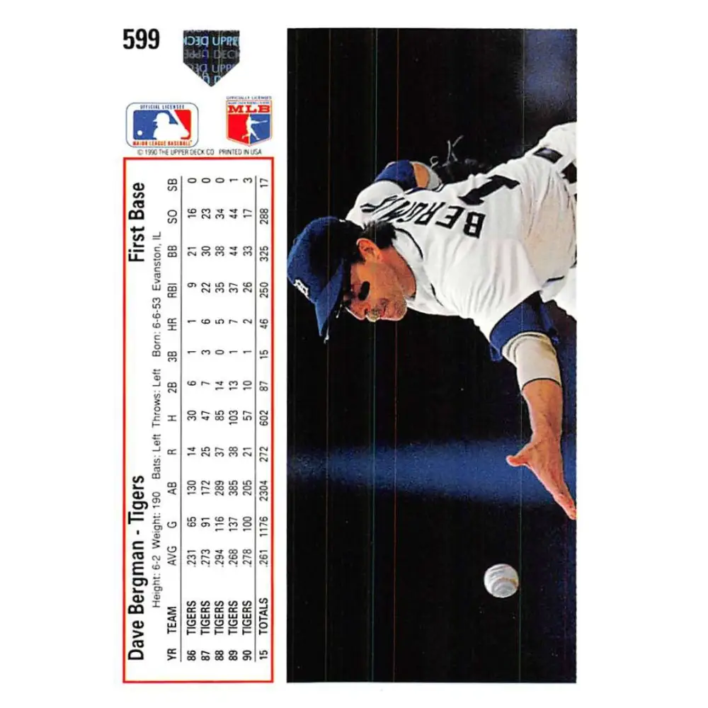 1991 Upper Deck #599 Dave Bergman EX Excellent Detroit Tigers Baseball Card  Image 2