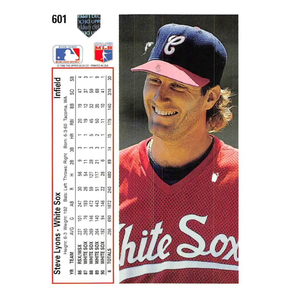1991 Upper Deck #601 Steve Lyons NM-MT Chicago White Sox Baseball Card Image 2