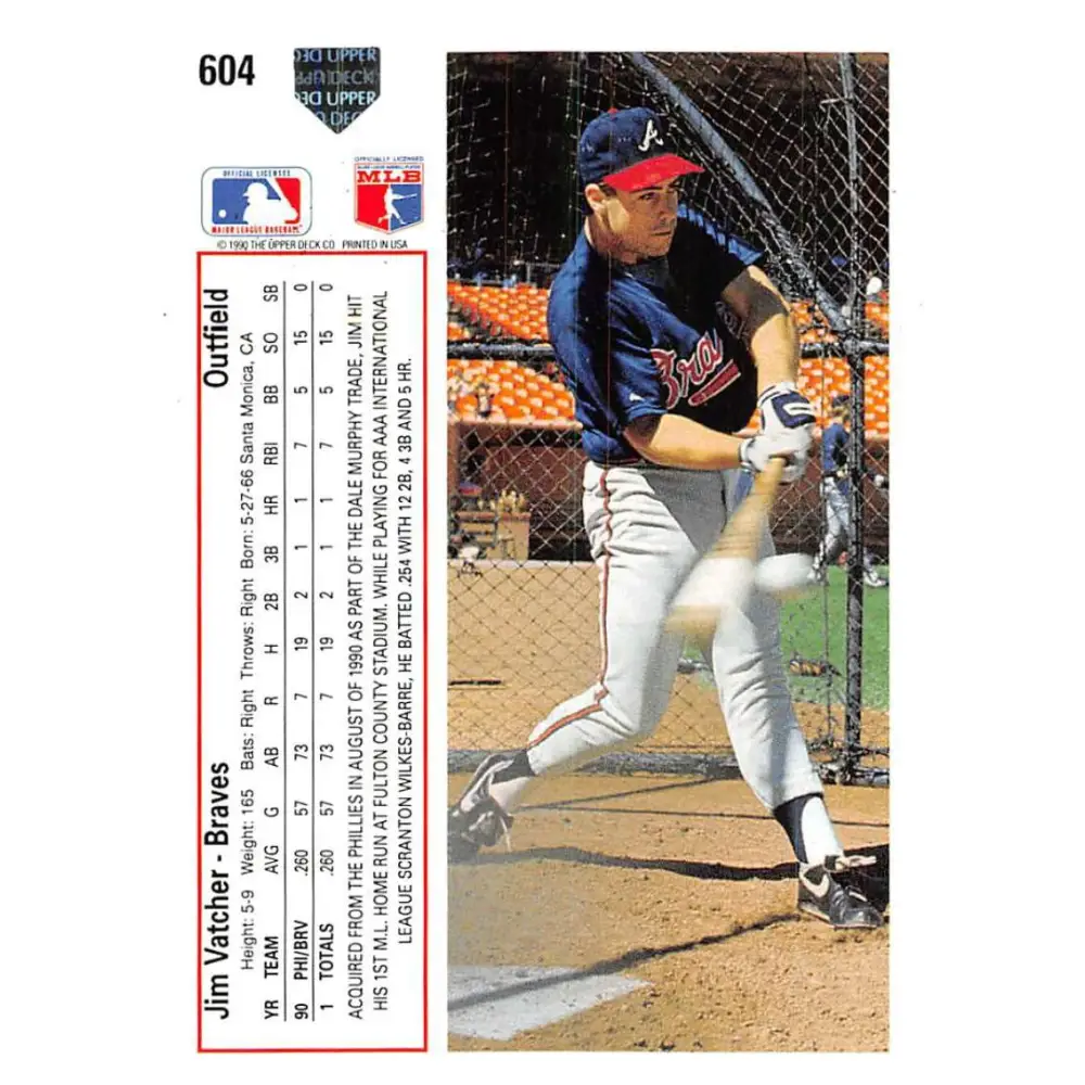 1991 Upper Deck #604 Jim Vatcher NM-MT RC Rookie Atlanta Braves Baseball Card Image 2