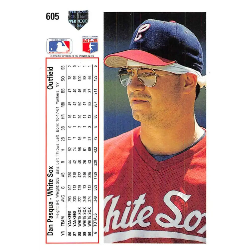 1991 Upper Deck #605 Dan Pasqua EX Excellent Chicago White Sox Baseball Card  Image 2