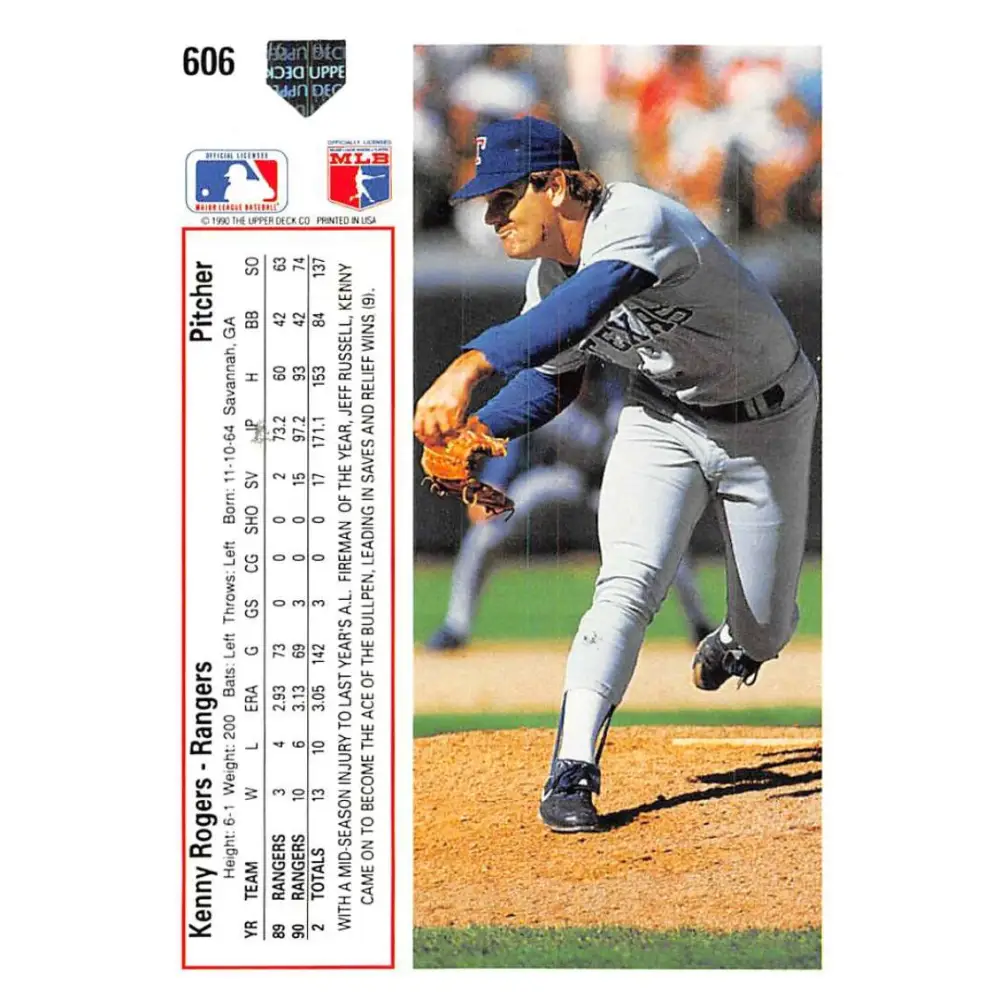 1991 Upper Deck #606 Kenny Rogers EX Excellent Texas Rangers Baseball Card  Image 2