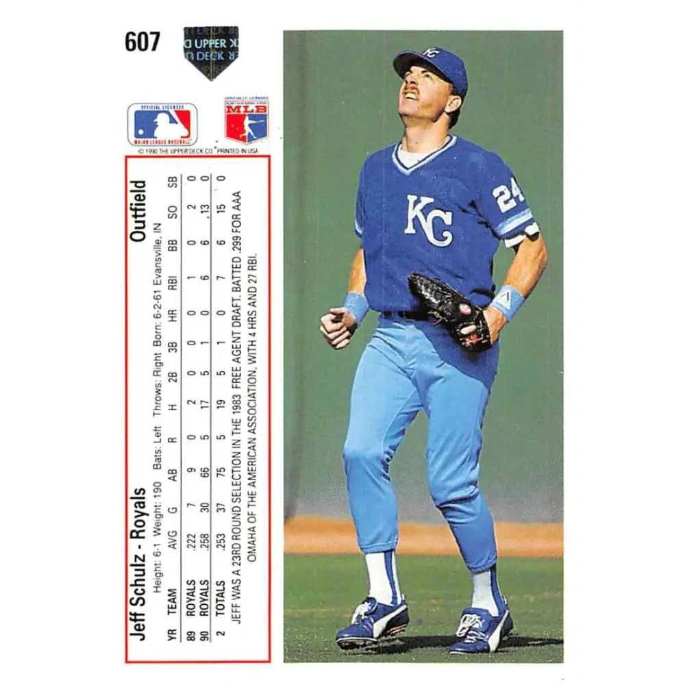 1991 Upper Deck #607 Jeff Schulz NM-MT RC Rookie Kansas City Royals Baseball Card Image 2