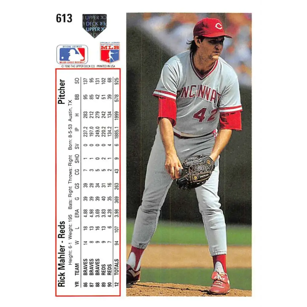 1991 Upper Deck #613 Rick Mahler EX Excellent Cincinnati Reds Baseball Card  Image 2