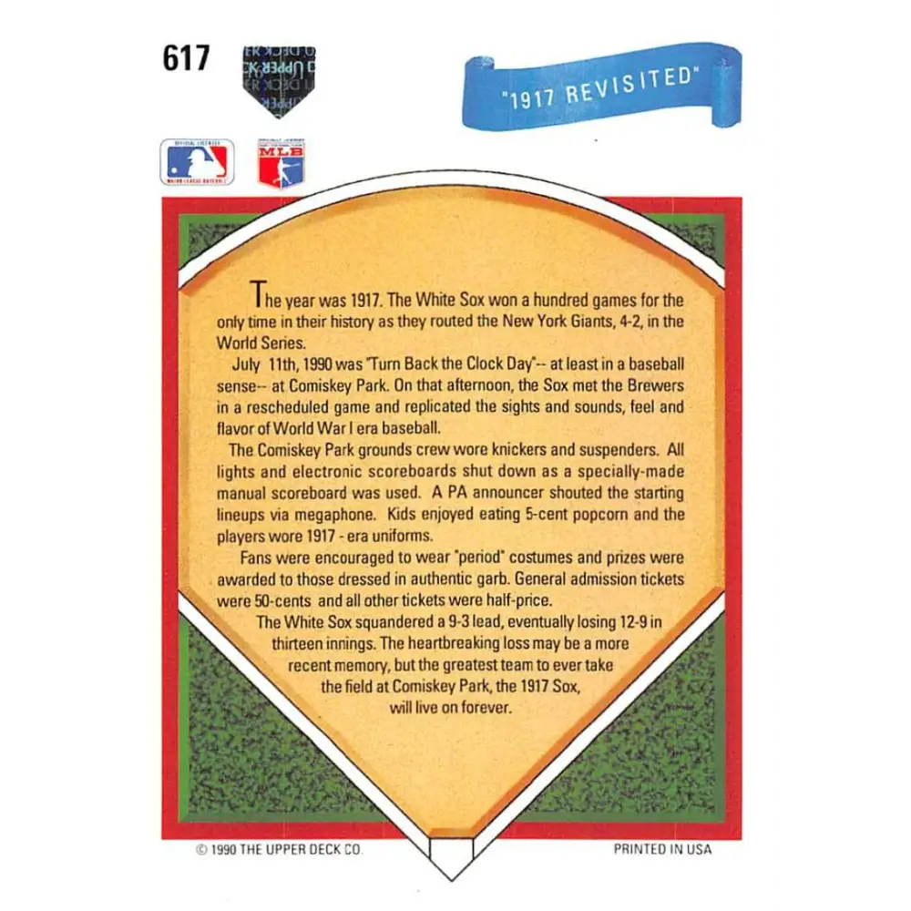 1991 Upper Deck #617 1917 Revisited EX Excellent Chicago White Sox Baseball Card  Image 2