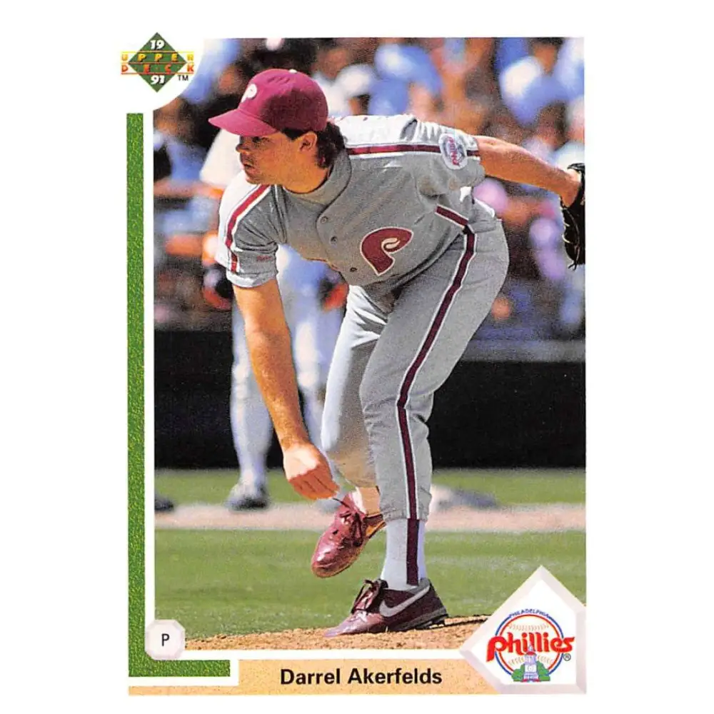 1991 Upper Deck #619 Darrel Akerfelds EX Excellent Philadelphia Phillies Baseball Card  Image 1