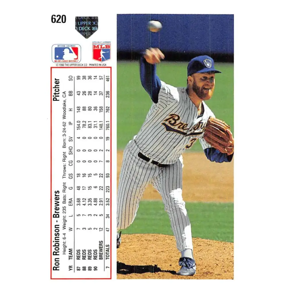 1991 Upper Deck #620 Ron Robinson NM-MT Milwaukee Brewers Baseball Card Image 2